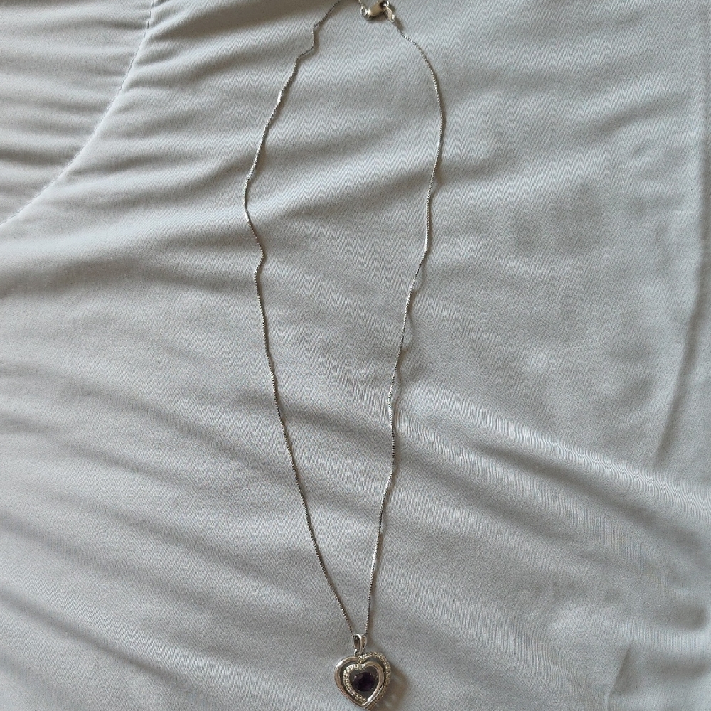 Kay Jewelers Silver Heart Necklace with Purple Accent